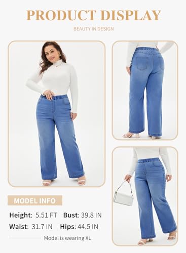 Eytino Womens Plus Size Jeans Straight Leg High Waisted Stretchy Denim Pull On Pants with Pockets(1X-5X)3