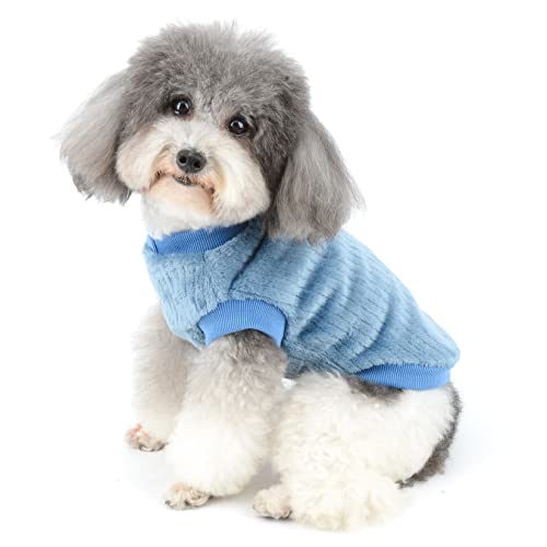 Zunea Small Dog Sweater Coat Winter Warm Fleece Jumper Pullover Jacket Puppy Clothes Super Soft Fall Pet Cat Doggy Chihuahua Apparel Cold Weather Clothing for Small Dogs Girl Boy Blue L