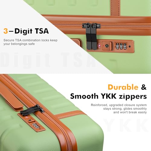 Image of Luggage Sets 3 Piece with Spinner Wheels, Lightweight PC Hardside Suitcase with TSA Lock & YKK Zippers, 20 Inch Carry On Luggage with Travel Bag for Men and Women, Avocado Green