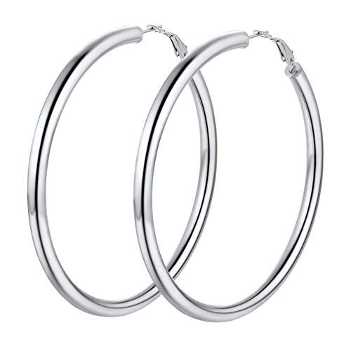 Image of Stainless Steel Chunky Hoop Earrings For Women, Minimalist and Chic, Black /Gold Plated, Round Hoops Earrings Hypoallergenic, Size: 30mm /40mm /60mm /80mm, Come with Box