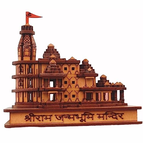 Image of Wooden Ram Mandir Ayodhya 3D Model Idol for Gifting, Home Temple, Car Dashboard