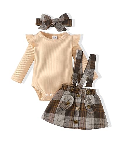 Image of Newborn Infant Baby Girl Dress Clothes Winter Outfits Top Romper Overalls Dresses Suspender Skirt Set for Girls