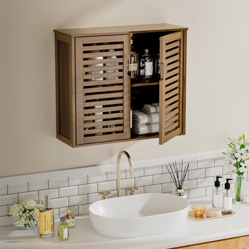 HITNET-Medicine-Cabinet-Bathroom-Storage-Cabinet-Wall-Mounted-Over-The-Toilet-Space-Saver-Organizer-with-Doors-and-Bamboo-Shelves-Walnut HITNET Medicine Cabinet Bathroom Storage Cabinet Wall Mounted Over The Toilet Space Saver Organizer with Doors and Bamboo Shelves Walnut