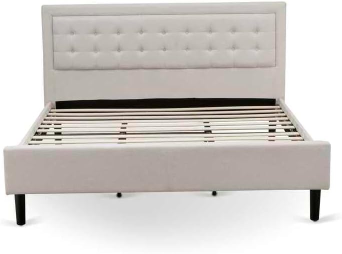 HomeStock Antique Ambiance 3 Piece King Size Bedroom Set with 1 Mid Century Bed and 2 Mid Century Modern Nightstands Reliable and Sturdy Manufacturing Mist Beige Linen Fabric