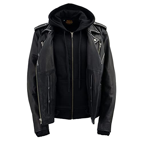 Image of Milwaukee Leather Women's Premium Leather Motorcycle Riding Jacket With Removable Hoodie Liner