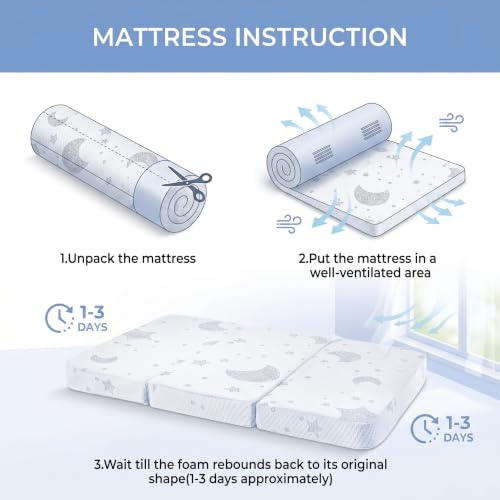 Image of 38 inchx26 inch Memory Foam Pack and Play Mattress - Tri-Fold Portable Travel Bed with Breathable Cover, Non-Slip Base & Carry Bag - Better Sleep, Anywhere