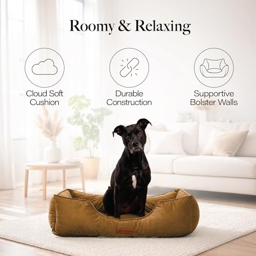 Image of Modern Threads Luxury Dog Bed - Comfortable Tufted Velvet Cushion for Small to Large Dogs - Machine Washable - Durable & Cute Sleep Space for Pets - Pamper Your Pet with Cozy Beds - Caramel