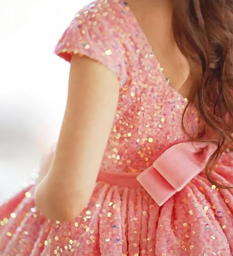 Puffy Flower Girl Dresses Sparkly Sequin A-Line Princess Pageant Birthday Party Gown with Bow4