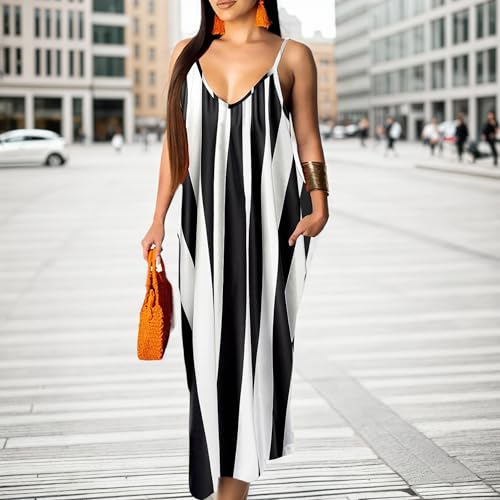 Image of Women's Casual Summer Maxi Dresses Sleeveless Adjustable Spaghetti Strap Loose Plus Size Dresses