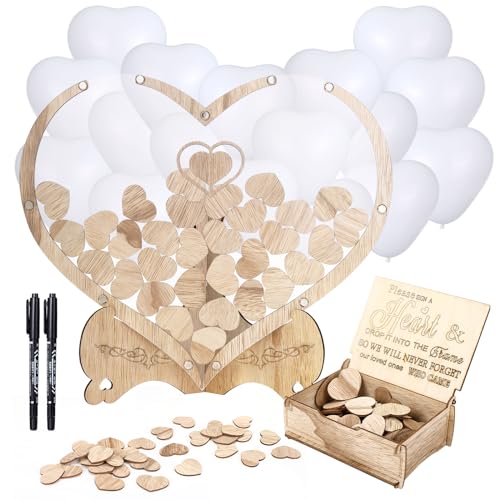 Ucouper Livres d'or Mariage Coeur en Bois, Livres d'or Personnalisé pour Deco Mariage, Alternative au Livre d'or de Mariage Rustique avec 80 Petits Cœurs