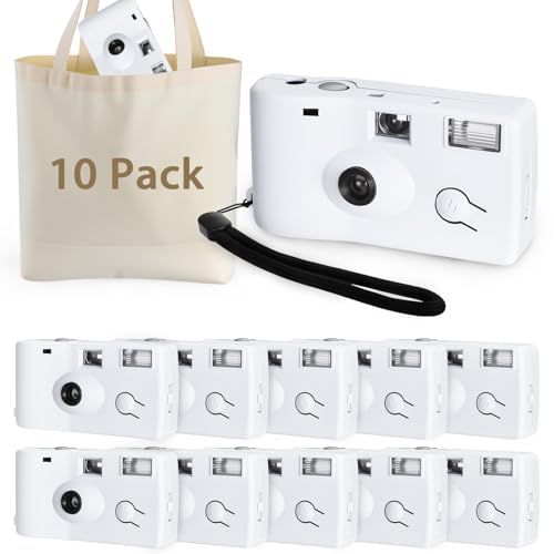 10 Pack Disposable Cameras Bulk with Flash, Deluxe White Single-Use Film Cameras Set, Include 35mm...
