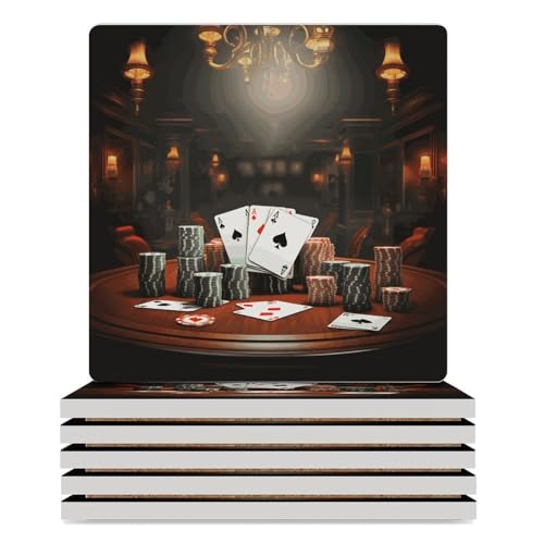 Dessous de verre en céramique poker (lot de 6) carrés pour protection de table - 2