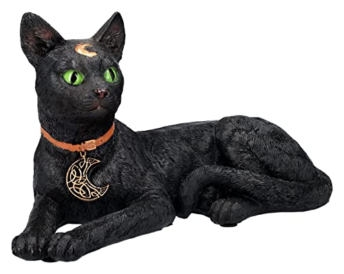 Escultura Realista de Gato Negro Acostado con Luna Creciente 7” miniatura 2