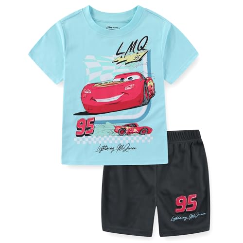 Disney Cars Lightning McQueen Boys Short Sleeve T-Shirt and Mesh Short Set for Toddler and Big Kids