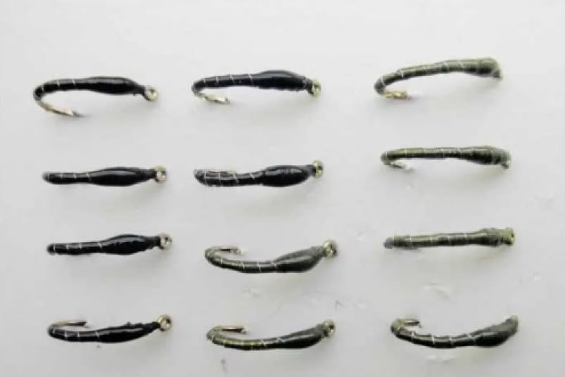 12 Pack Epoxy Buzzer - Black and Olive, Choice of Sizes, fly fishing (12, 14)