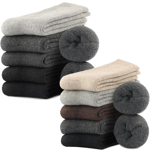 Toes Home 10 Pairs Wool Socks for Men with Nice Box, Warm Cozy and Comfy for Winter