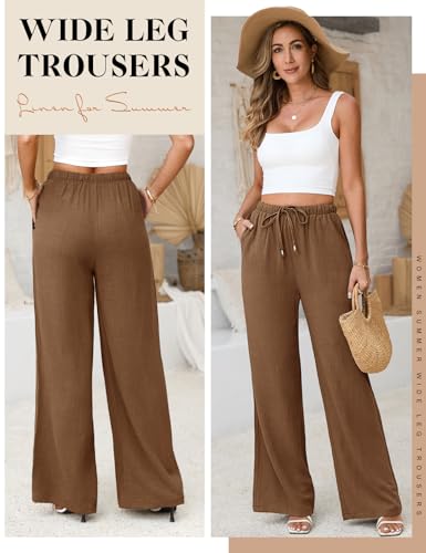 Image of UMIPUBO Womens Linen Pants Flowy Palazzo Wide Leg Pants | Casual Pants,High Waisted Drawstring Trousers,Drawstring Elastic Waist Trousers,Summer Beach Vacation Pants