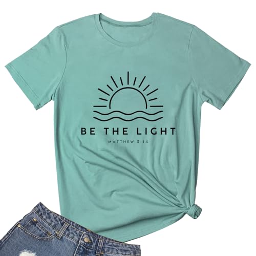 YITAN Women Cute Tops Be The Light Graphic Tee Shirts Light Green X-Large