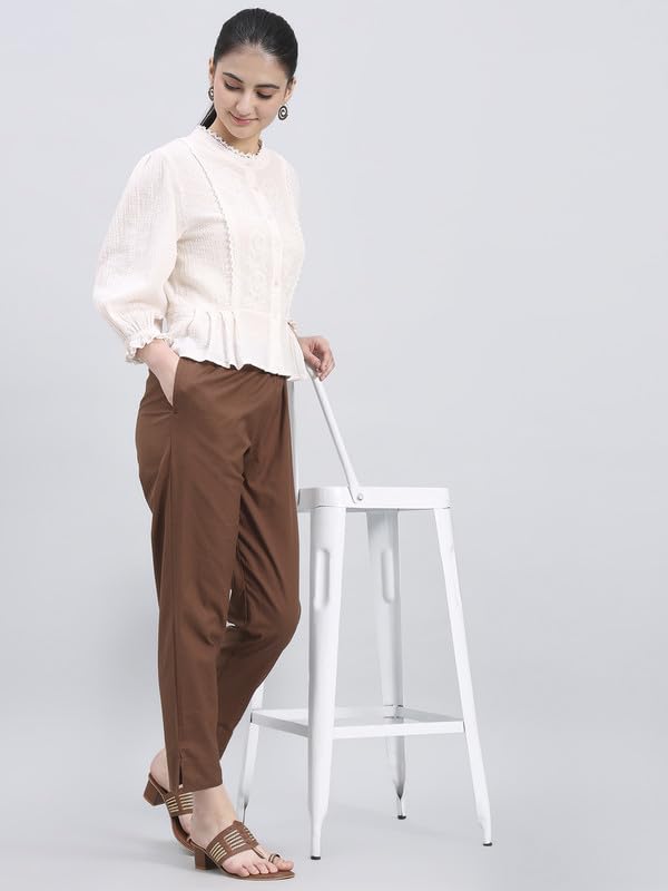 Image of GO COLORS Solid Soft Cotton Printed Pencil Pant for Women | Breathable, Side Pocket