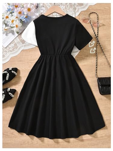 Verdusa Girl's Bowknot Color Block Midi Dress Coquette Short Sleeve Flowy A Line Sundress2