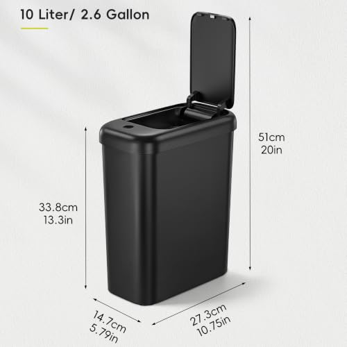 Image of EKO Morandi Slim Automatic Bathroom Trash Can with Lid, 2.6 Gallon Touchless Garbage Can, Waterproof Motion Sensor Trash Bin for Bathroom, Office, Black