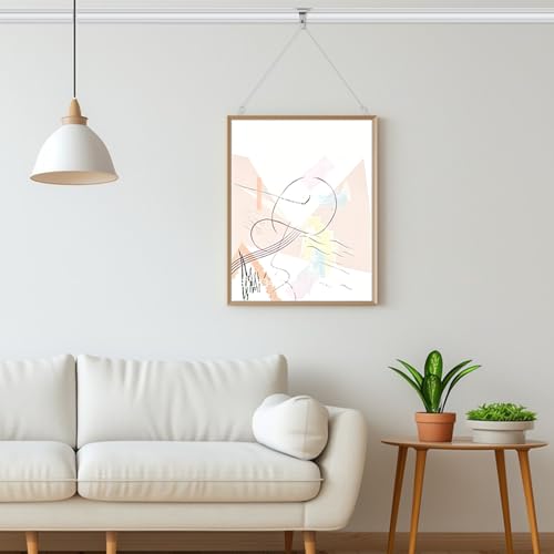 Image of Picture Hanging Kit 3Pcs Picture Rail Hooks & 3Pcs 3M Wires & 6Pcs Small Hooks, Metal Rail Hanging Hook Picture Display System for Wall Picture, Exhibition(Silver)
