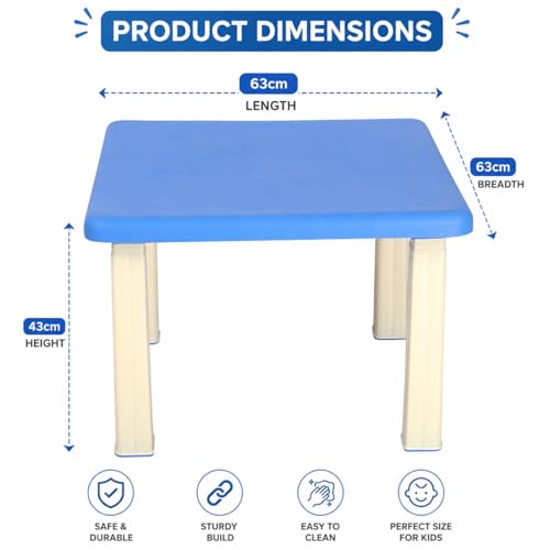 Image of Plastic Strong and Durable Kids Table for Studying Dining Home Virgin Material Kids Table for 2 to 12 Years | Sustain Upto 50 KG (Blue Table)