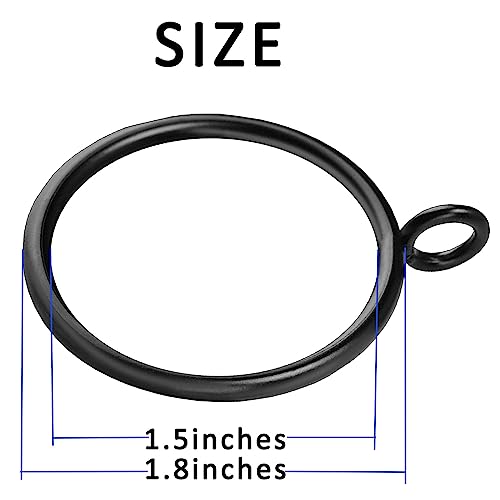 14 PCS 1.5 Inch Black Curtain Rings for Drapes, Drapery Rings with Eyelets, Matte Black Curtain Rod Rings - Thumbnail 2