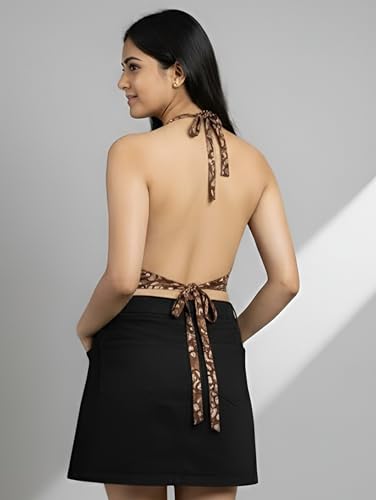 Image of Yash Gallery Women's Regular Fit Cotton Geomatrical Handblock Printed Freesize Backless Sleeveless Blouse