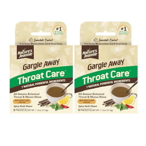 Natures Jeannie Gargle Away All-Natural Throat Care Soothing Botanical Rinse for Sore Throat Mucus-Related Oral Vocal Clarity - Seasonal & Daily Wellness (12 Packets Warming Spicy Herb Flavor)