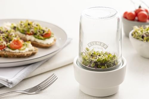Kilner 0.5L Sprouting Set Glass Jar with Stainless Steel Lid Ceramic Base & Recipe Booklet Ideal for Growing Broccoli Beans Radish Lentils BPA-Free Sustainable Dishwasher Safe - Image 2