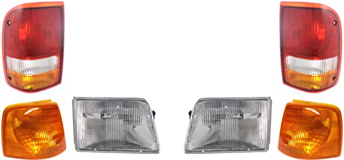 Garage-Pro Driver and Passenger Side Headlights Assembly For Ford Ranger 1993-1997 Halogen With Bulb W/Corner Light Tail Light Replaces# F37Z13008A F37Z13008B F37Z13201A F37Z13200B F37Z13405A