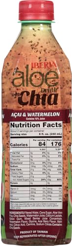 Iberia Aloe Vera Drink With Aloe Pulp and Chia Seeds, Acai and Watermelon, 16.9 fl oz (Pack of 8)