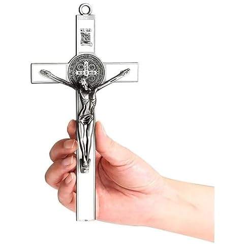 Dionysian Silver Enamel Crucifix Wall Cross-St. Benedict Metal Wall Art-8 Inch Cross Give Blessing and The Spiritual Sacred:Faith Gift for your Acquaintances Cover