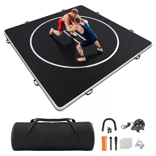 Fnova Inflatable Wrestling Mat 10x10 FT x 4 IN PVC Portable Wrestling Mats for Home 4 Thick Jiu Jitsu Mats with Circles for Wrestling Martial Arts Jitsu BJJ Boxing MMA Judo Indoor Outdoor Use