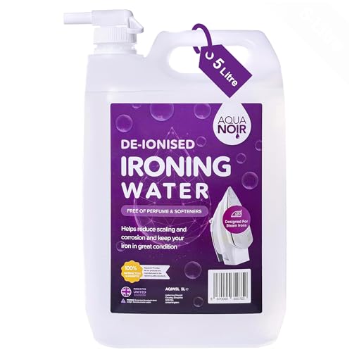 Aquanoir 5 litros con grifo de fácil vertido, agua de planchado desionizada y desmineralizada, libre de perfume y suavizantes para plancha a vapor, limpieza (empresa británica)