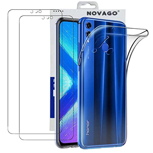 NOVAGO Compatible con Huawei Honor 8X - Funda Gel de Silicona + 2 Protectores de Pantalla de Vidrio Templado