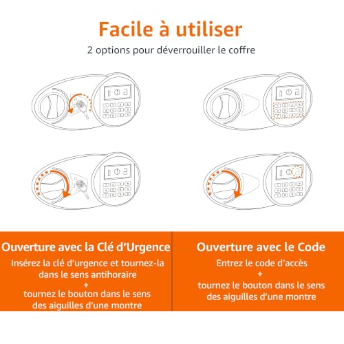 Amazon Basics Coffre-fort en acier avec Serrure à clavier numérique - Pour sécuriser argent, espèces, bijoux, documents d'identité, 14 litres, 35 cm (L) x 25 cm (P) profondeur x 25 cm (H), noir – vue 5