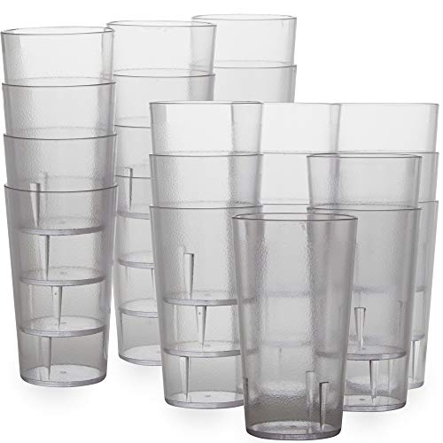 Restaurant Grade BPA Free 12oz Clear Plastic Cup 24pk. Break Resistant Drinking Glasses. Reusable, Stackable & Shatterproof. Best Drink Tumblers for Cafe, Party & Catering Supplies (Clear, 24)