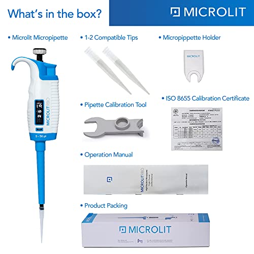 Microlit Micropipette - Single Channel Pipette Compatible With Microlit Pipette Tips, Adjustable Volume Lab Pipette, Calibrated Pipette (5-50Ul) #TOP3