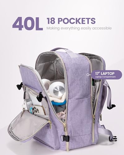 Image of LOVEVOOK 40L Travel Backpack Flight Approved Carry on Backpack,3 Packing Cubes,Waterproof Personal Item Travel Bag,TSA Carry on Luggage Suitcase Travel Essentials,Gifts for Women & Men,fits 17 inch Laptop