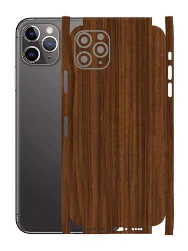 Image of AtOdds - Full Body Back Screen Guard Protector Film - Wooden Textured Lamination Wrap Skin Sticker for iPhone 11 Pro Max | Scratchproof Matte Finish (Design - Ebony Wood)