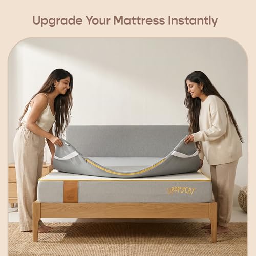 Image of SleepyCat Aeroflow Foam Mattress Topper | 2 Inch Cooling Bed Topper with Ventilation Channels for Airflow | Elastic Straps for Secure Fit | Machine Washable Cover | (Grey, King Size, 78x72x2 Inch)