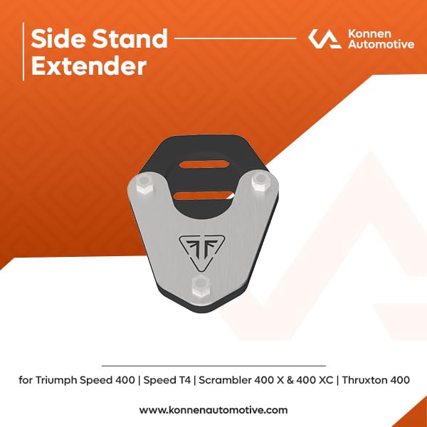 Image of Side Stand Extender | Side Stand base |Side Stand protector Compatible with Triumph Speed 400 |speed T4 | Scrambler 400X | Scrambler 400XC | Thruxton (Black&Silver, Pack of 1)