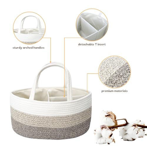 Image of luxury little Diaper Caddy Organizer, Large Cotton Rope Nursery Baby Basket, Changing Table Organizer for Baby Diaper Storage, Portable Car Organizer Removable Divider (Gradient Brown, Extra Large)