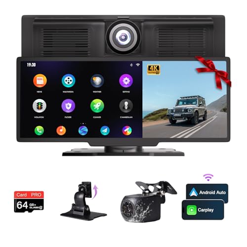 NUOTIAN Carplay Android Auto Wireless, 10.26' schermo per auto, Telecamera di Retromarcia 1080P,...