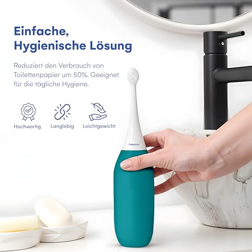 Po Dusche - HappyPo XL Handbrause Bidet 480 ml - Sanfte Reinigung ohne Feuchttücher - Tragbare WC Dusche für Zuhause und Reisen - Spart Wasser und Papier - Petrol