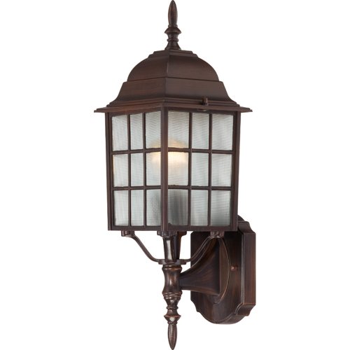 Image of Nuvo Lighting 60 /4902 Adams One Light Wall Lantern /Arm Up 100 Watt A19 Max. Frosted Glass Rustic Bronze Outdoor Fixture