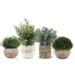4 Pack Small Fake Plants, Artificial Plants Indoor for Home Decor, Small Faux Plants Indoor, Fake Plants in White Pot for Bathroom Bedroom Kitchen Office Farmhouse Room Shelf Decor