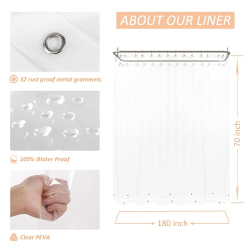 Image of Mrs Awesome Clawfoot Tub Shower Curtain or Liner with 12 Magnets - Free 36 Hooks Included, Waterproof PEVA, 180 inch x 70 inch, Clear